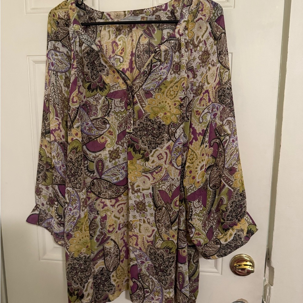 Avenue Women's Blouse - Purple and Green Paisley